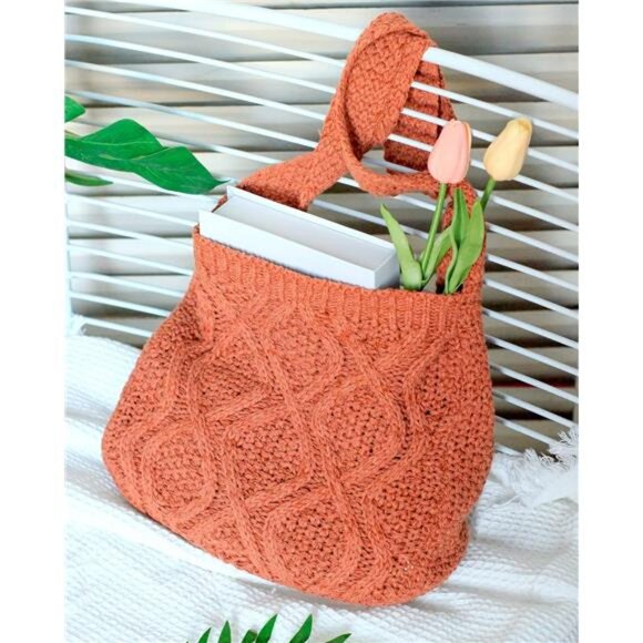 Handmade Crochet Bag–Boho Shoulder Bag, Orange - Picture 6 of 6